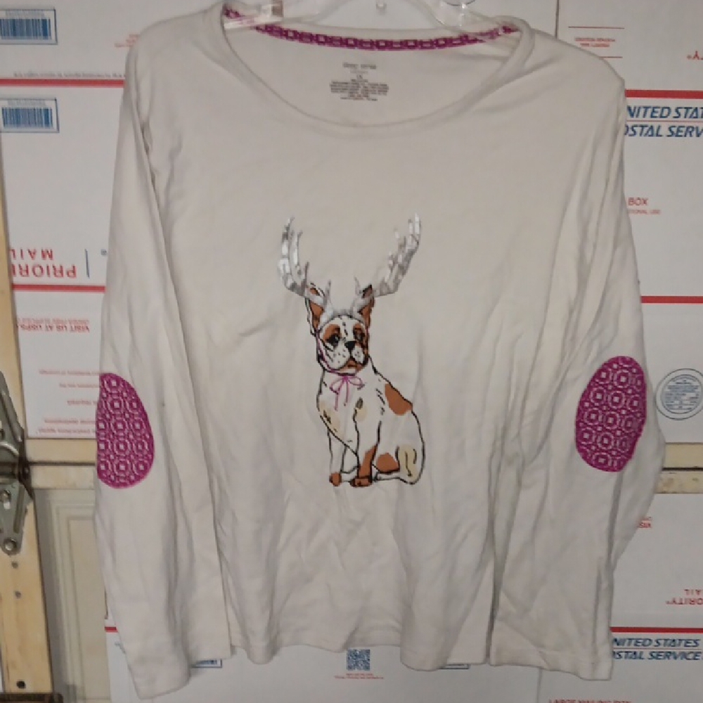 Sleep Sense Size 1X Sleep Shirt White Long Sleeve Shirt with Dog Print (SKU N161